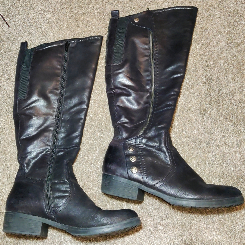 Baretraps Oria Women's 9.5 M Black Knee High Riding Boots Moto Combat Tall Zip